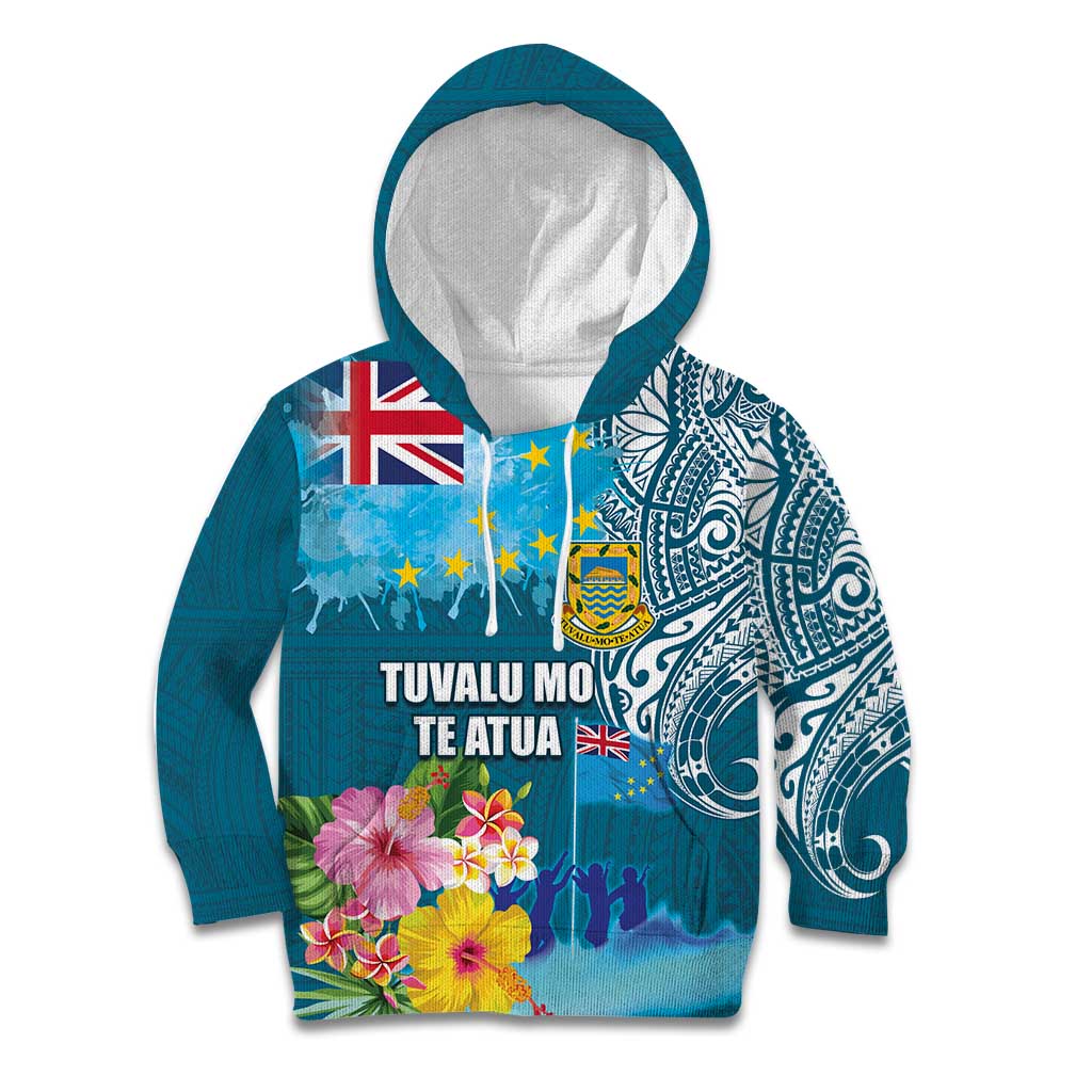 Personalised Tuvalu Independence Day Kid Hoodie Tuvaluan Tribal Flag Style