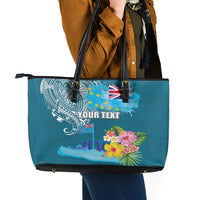 Personalised Tuvalu Independence Day Leather Tote Bag Tuvaluan Tribal Flag Style LT03 - Polynesian Pride