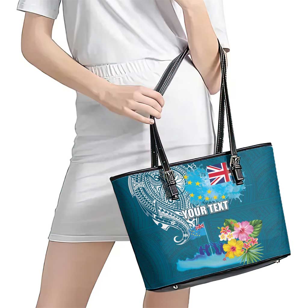 Personalised Tuvalu Independence Day Leather Tote Bag Tuvaluan Tribal Flag Style LT03 - Polynesian Pride
