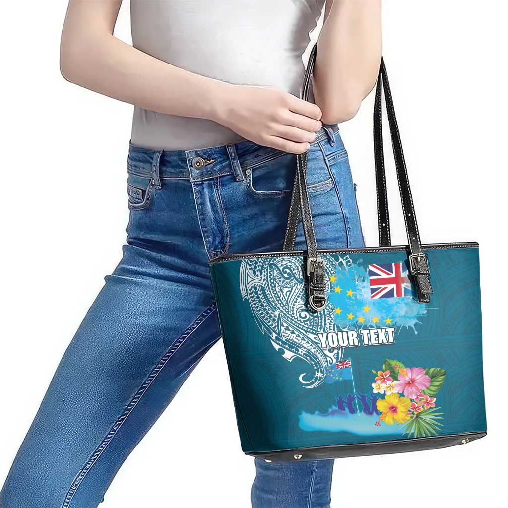Personalised Tuvalu Independence Day Leather Tote Bag Tuvaluan Tribal Flag Style LT03 - Polynesian Pride