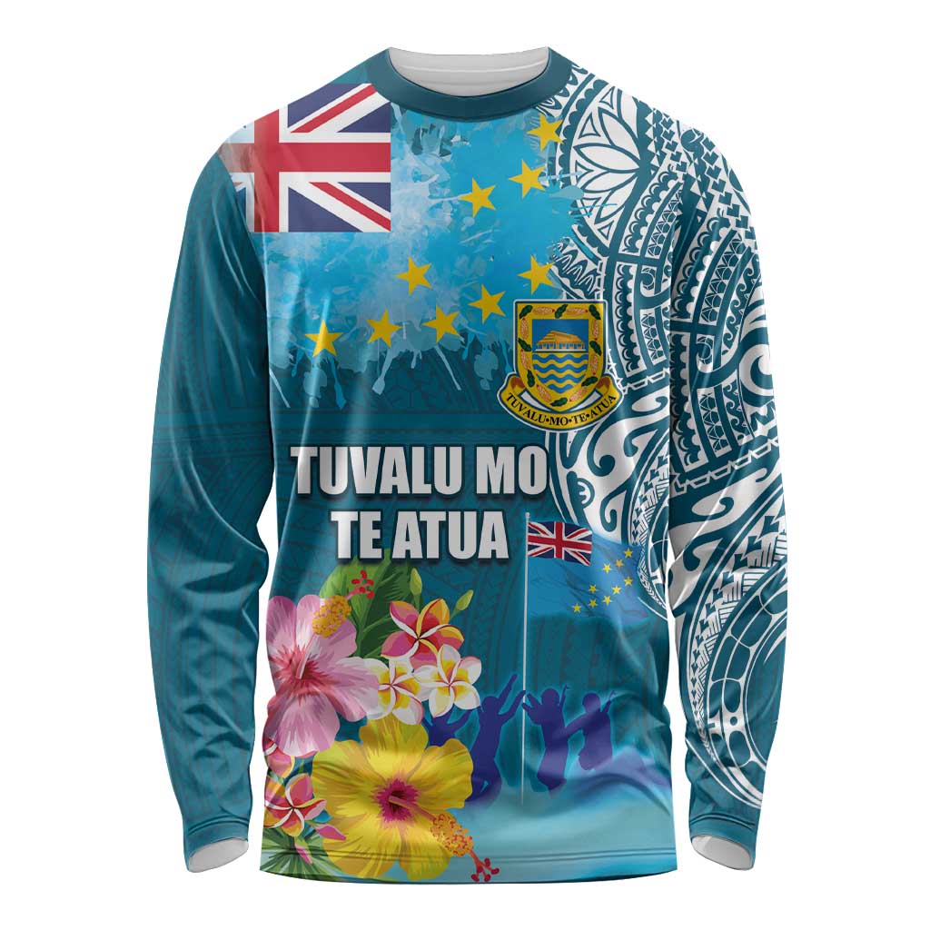 Personalised Tuvalu Independence Day Long Sleeve Shirt Tuvaluan Tribal Flag Style