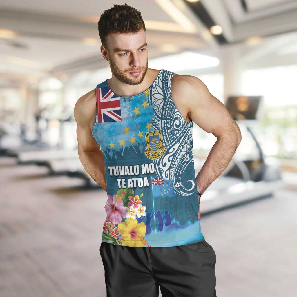 Personalised Tuvalu Independence Day Men Tank Top Tuvaluan Tribal Flag Style LT03 Turquoise - Polynesian Pride