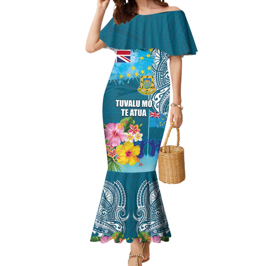 Personalised Tuvalu Independence Day Mermaid Dress Tuvaluan Tribal Flag Style