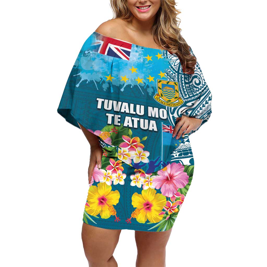 Personalised Tuvalu Independence Day Off Shoulder Short Dress Tuvaluan Tribal Flag Style