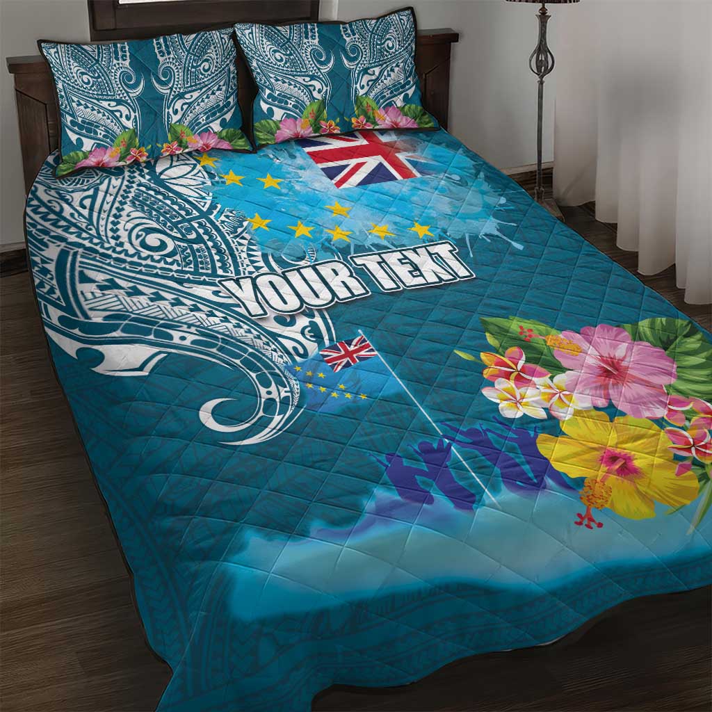 Personalised Tuvalu Independence Day Quilt Bed Set Tuvaluan Tribal Flag Style LT03 Turquoise - Polynesian Pride
