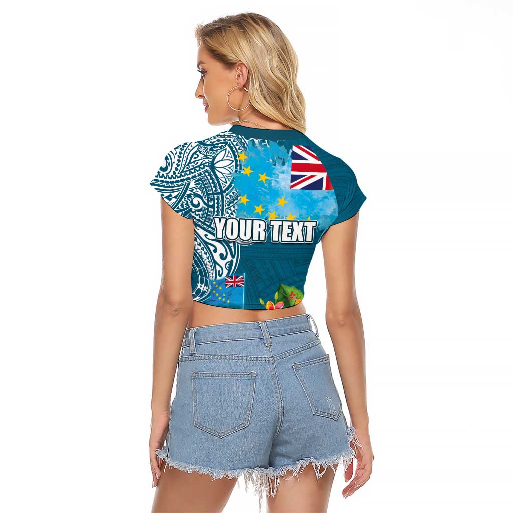 Personalised Tuvalu Independence Day Raglan Cropped T Shirt Tuvaluan Tribal Flag Style