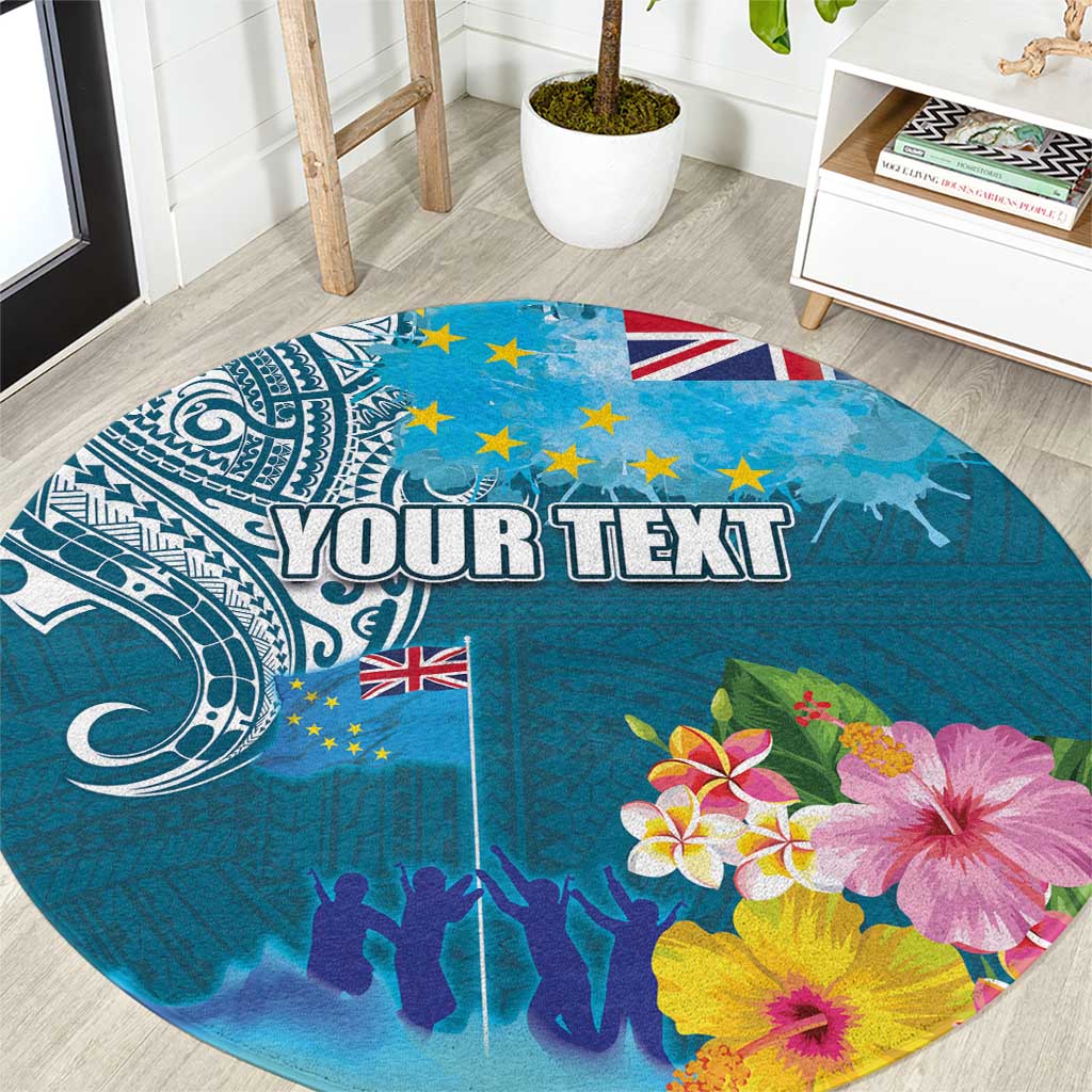 Personalised Tuvalu Independence Day Round Carpet Tuvaluan Tribal Flag Style