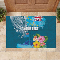 Personalised Tuvalu Independence Day Rubber Doormat Tuvaluan Tribal Flag Style LT03 Turquoise - Polynesian Pride