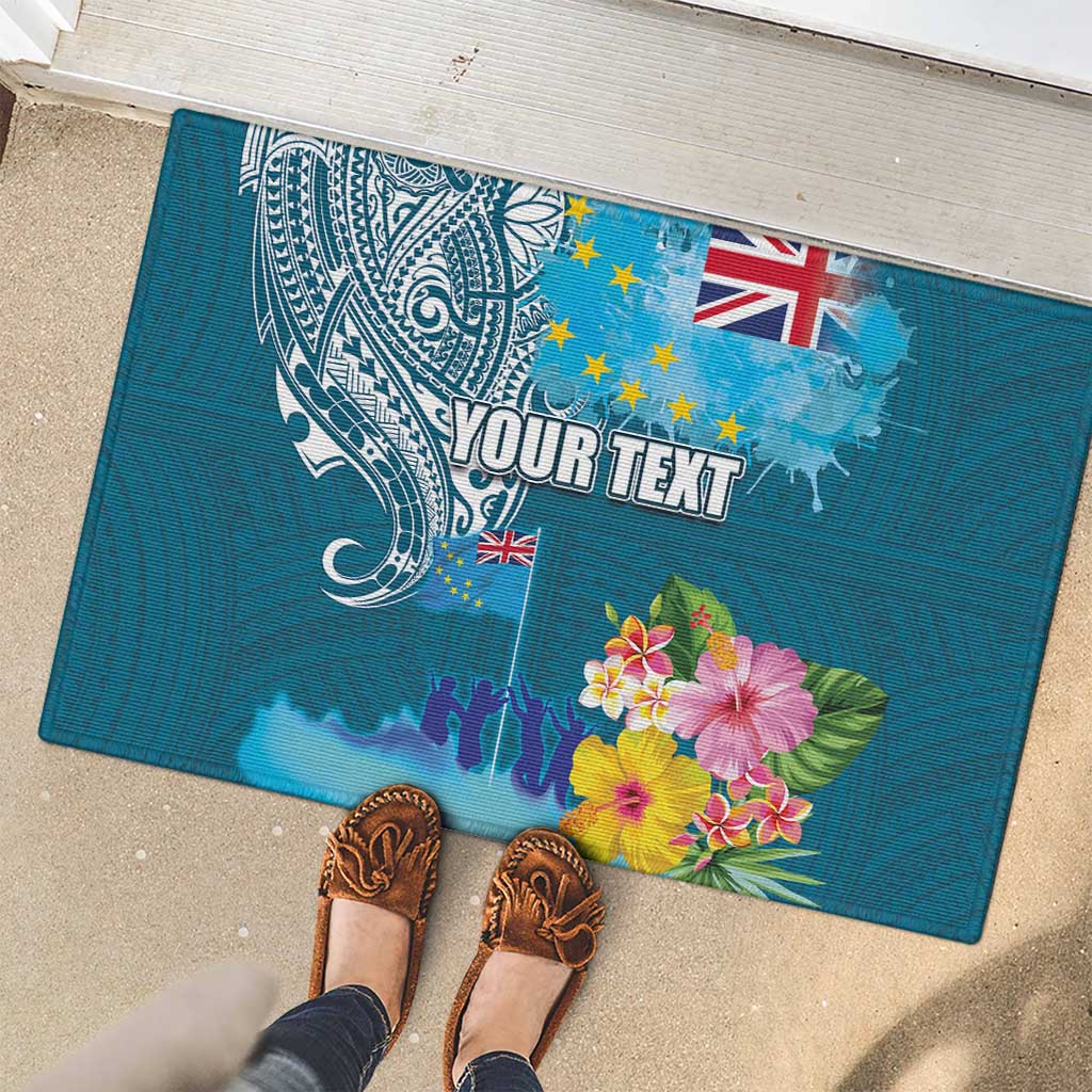 Personalised Tuvalu Independence Day Rubber Doormat Tuvaluan Tribal Flag Style LT03 - Polynesian Pride