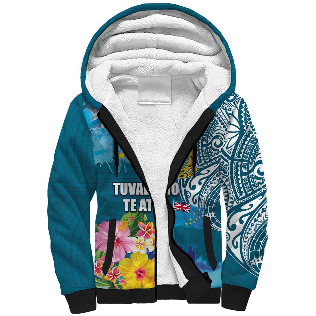 Personalised Tuvalu Independence Day Sherpa Hoodie Tuvaluan Tribal Flag Style LT03 Unisex Turquoise - Polynesian Pride