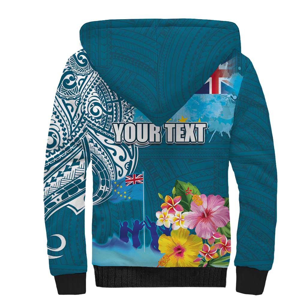 Personalised Tuvalu Independence Day Sherpa Hoodie Tuvaluan Tribal Flag Style LT03 - Polynesian Pride