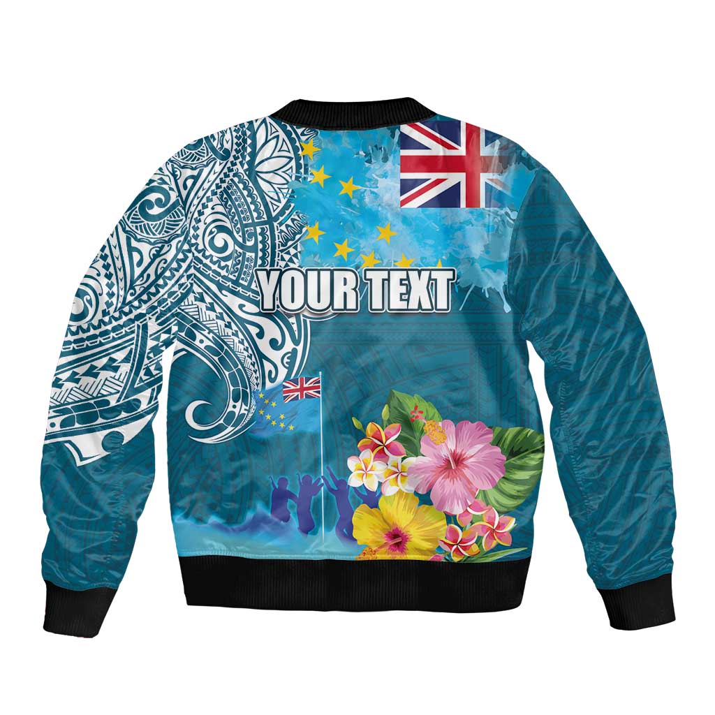 Personalised Tuvalu Independence Day Sleeve Zip Bomber Jacket Tuvaluan Tribal Flag Style LT03 - Polynesian Pride