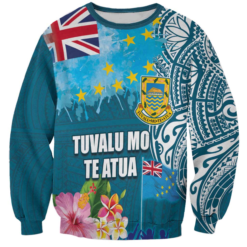 Personalised Tuvalu Independence Day Sweatshirt Tuvaluan Tribal Flag Style