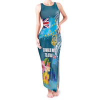 Personalised Tuvalu Independence Day Tank Maxi Dress Tuvaluan Tribal Flag Style LT03 Women Turquoise - Polynesian Pride