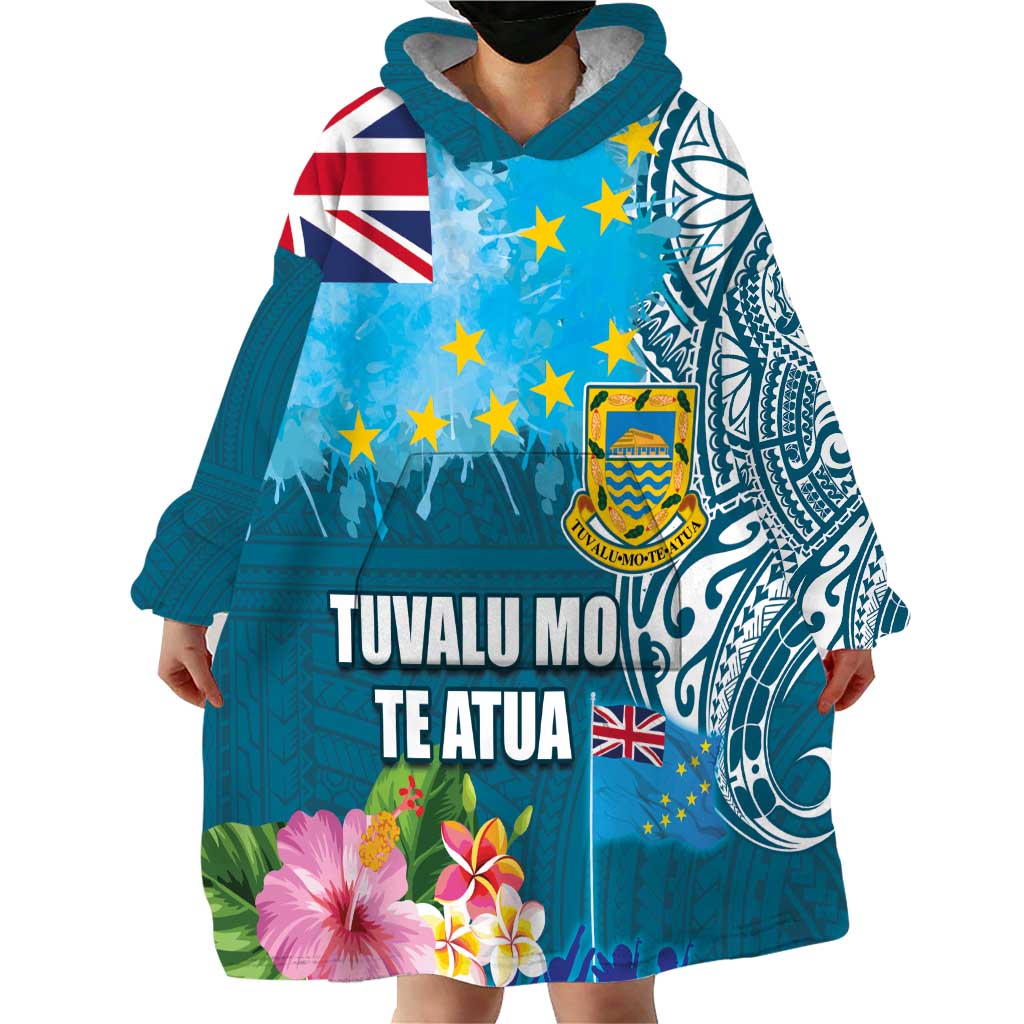 Personalised Tuvalu Independence Day Wearable Blanket Hoodie Tuvaluan Tribal Flag Style LT03 - Polynesian Pride