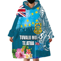 Personalised Tuvalu Independence Day Wearable Blanket Hoodie Tuvaluan Tribal Flag Style LT03 - Polynesian Pride
