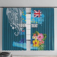 Personalised Tuvalu Independence Day Window Curtain Tuvaluan Tribal Flag Style LT03 With Hooks Turquoise - Polynesian Pride