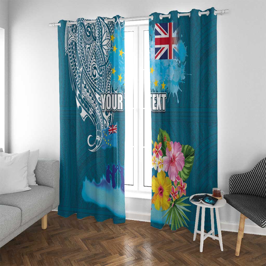 Personalised Tuvalu Independence Day Window Curtain Tuvaluan Tribal Flag Style LT03 With Grommets Turquoise - Polynesian Pride