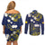 Niue Independence Day Couples Matching Off Shoulder Short Dress and Long Sleeve Button Shirt Hiapo Pattern Fiti Pua and Uga