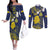 Niue Independence Day Couples Matching Off The Shoulder Long Sleeve Dress and Long Sleeve Button Shirt Hiapo Pattern Fiti Pua and Uga