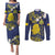 Niue Independence Day Couples Matching Puletasi and Long Sleeve Button Shirt Hiapo Pattern Fiti Pua and Uga