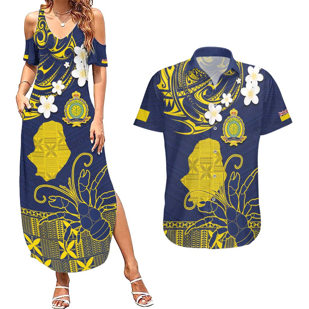 Niue Independence Day Couples Matching Summer Maxi Dress and Hawaiian Shirt Hiapo Pattern Fiti Pua and Uga