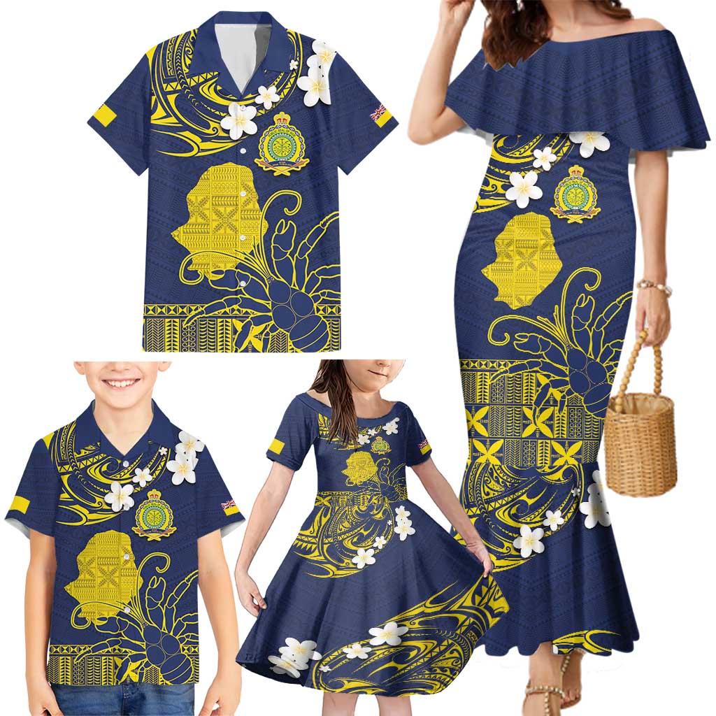 Niue Independence Day Family Matching Mermaid Dress and Hawaiian Shirt Hiapo Pattern Fiti Pua and Uga