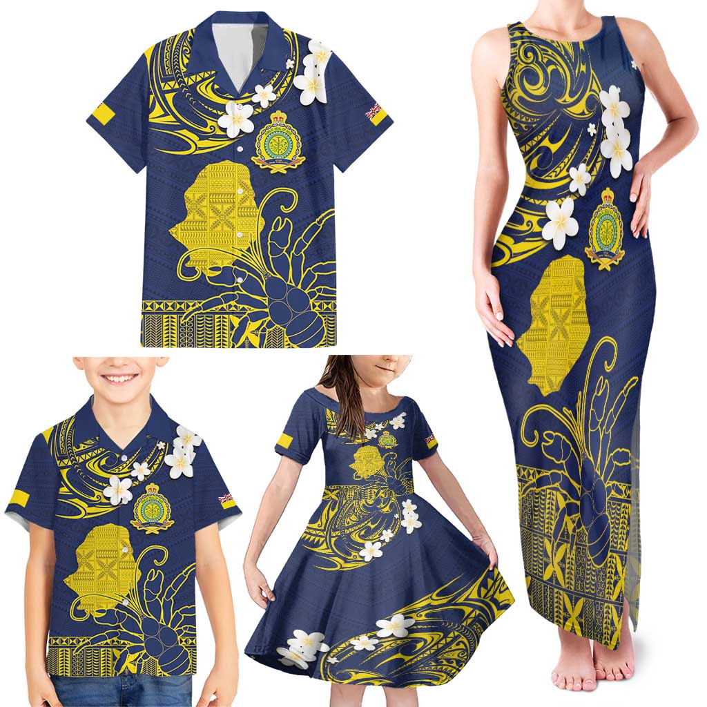 Niue Independence Day Family Matching Tank Maxi Dress and Hawaiian Shirt Hiapo Pattern Fiti Pua and Uga