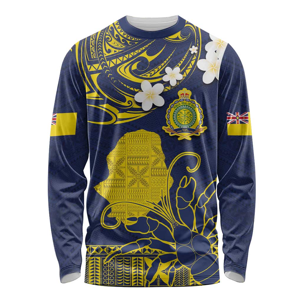 Niue Independence Day Long Sleeve Shirt Hiapo Pattern Fiti Pua and Uga