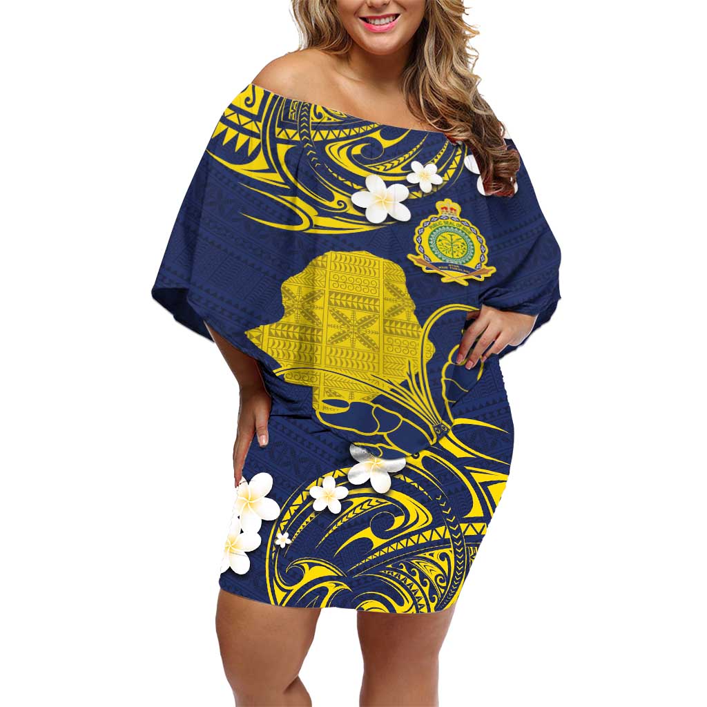 Niue Independence Day Off Shoulder Short Dress Hiapo Pattern Fiti Pua and Uga