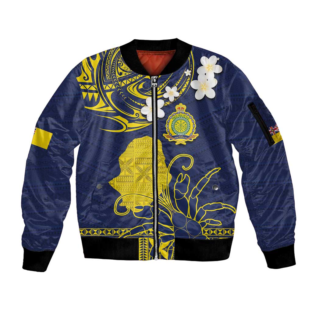Niue Independence Day Sleeve Zip Bomber Jacket Hiapo Pattern Fiti Pua and Uga LT03 Unisex Yellow - Polynesian Pride