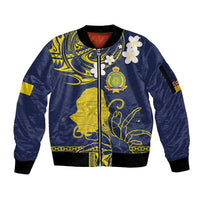 Niue Independence Day Sleeve Zip Bomber Jacket Hiapo Pattern Fiti Pua and Uga LT03 Unisex Yellow - Polynesian Pride