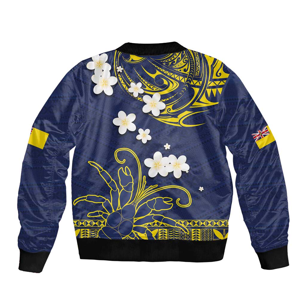 Niue Independence Day Sleeve Zip Bomber Jacket Hiapo Pattern Fiti Pua and Uga LT03 - Polynesian Pride