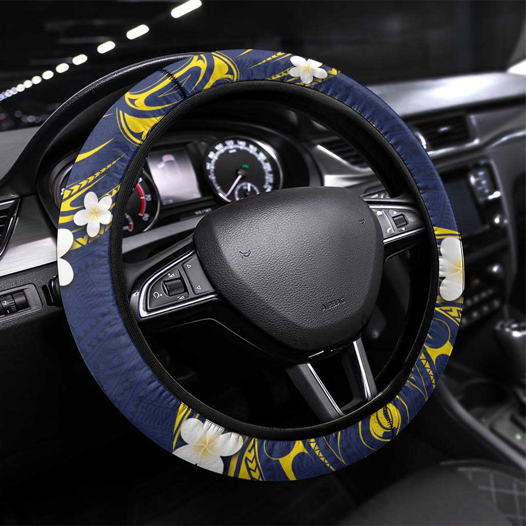 Niue Independence Day Steering Wheel Cover Hiapo Pattern Fiti Pua and Uga LT03 Universal Fit Yellow - Polynesian Pride
