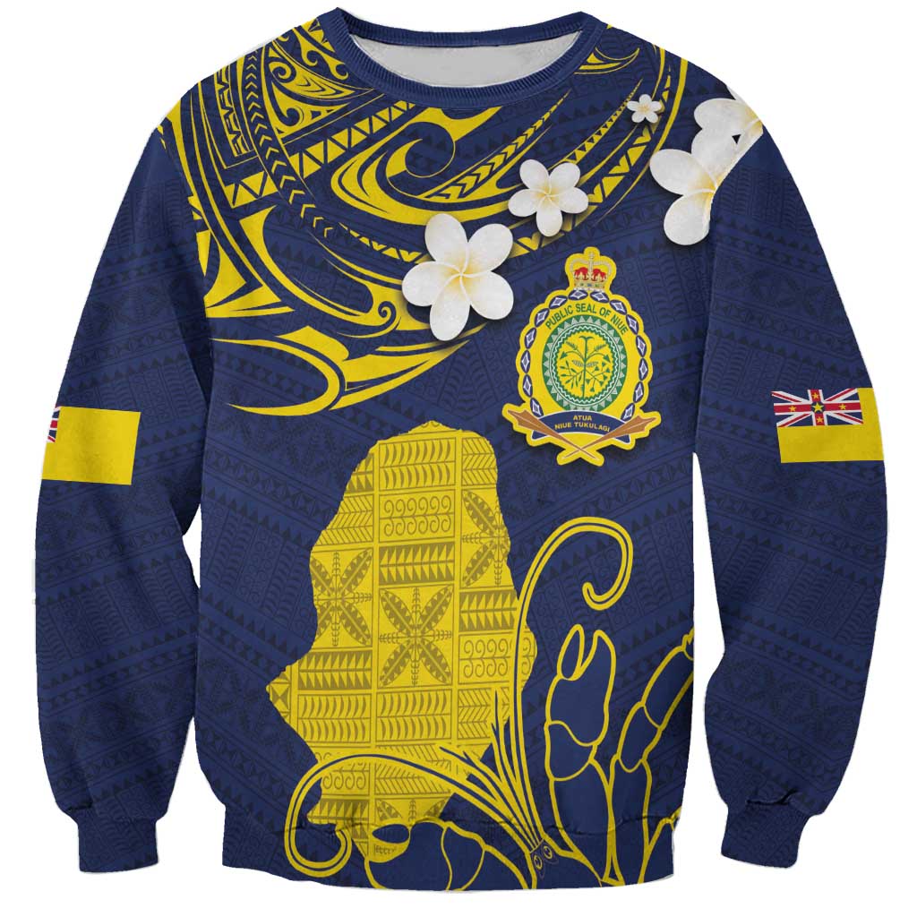 Niue Independence Day Sweatshirt Hiapo Pattern Fiti Pua and Uga