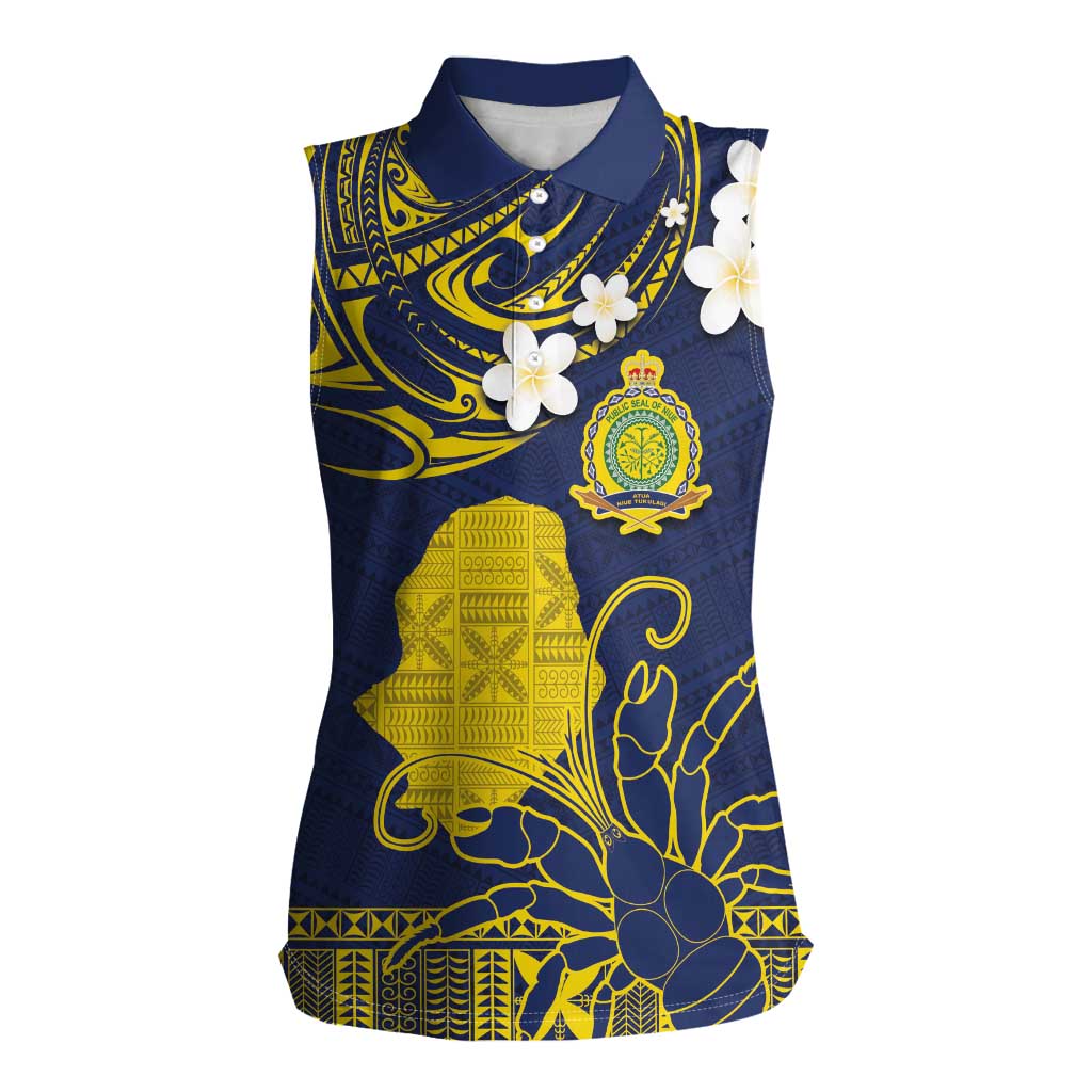 Niue Independence Day Women Sleeveless Polo Shirt Hiapo Pattern Fiti Pua and Uga