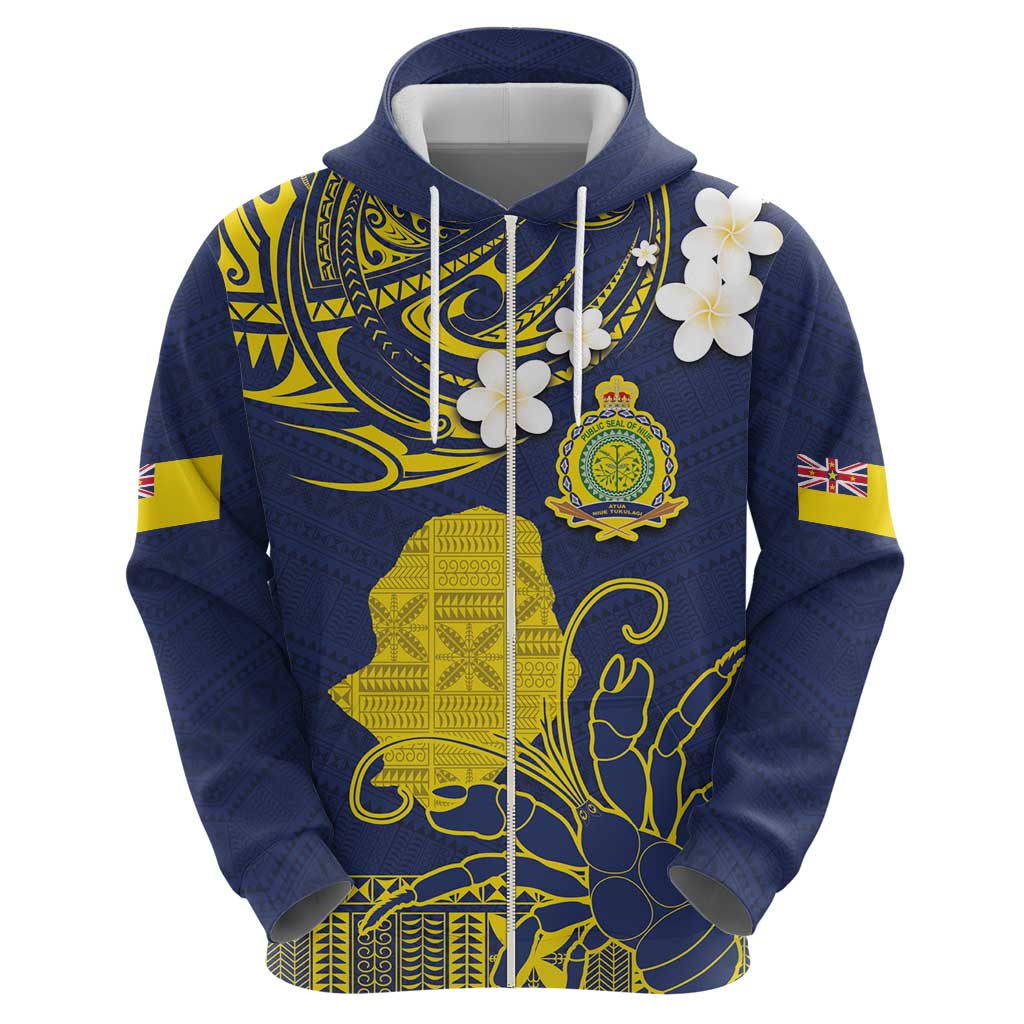 Niue Independence Day Zip Hoodie Hiapo Pattern Fiti Pua and Uga