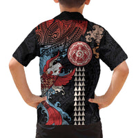 Hawaii and Japanese Together Family Matching Off The Shoulder Long Sleeve Dress and Hawaiian Shirt Koi Fish and Kakau Pattern