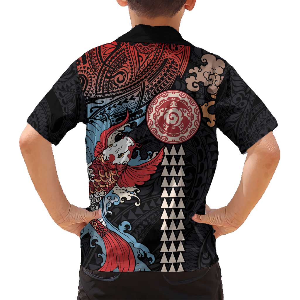 Hawaii and Japanese Together Hawaiian Shirt Koi Fish and Kakau Pattern