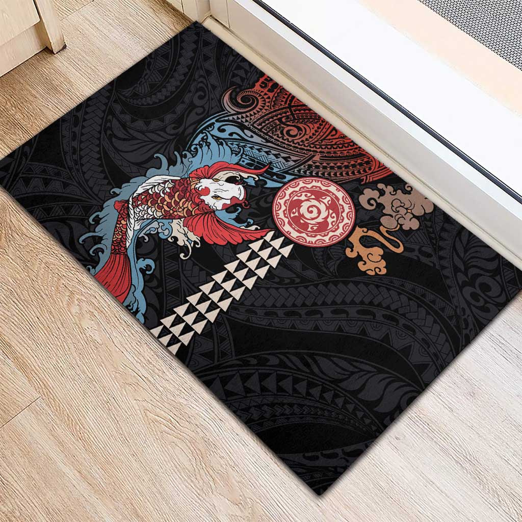 Hawaii and Japanese Together Rubber Doormat Koi Fish and Kakau Pattern