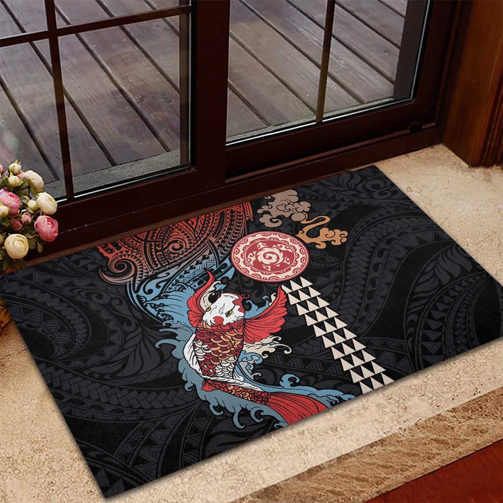 Hawaii and Japanese Together Rubber Doormat Koi Fish and Kakau Pattern