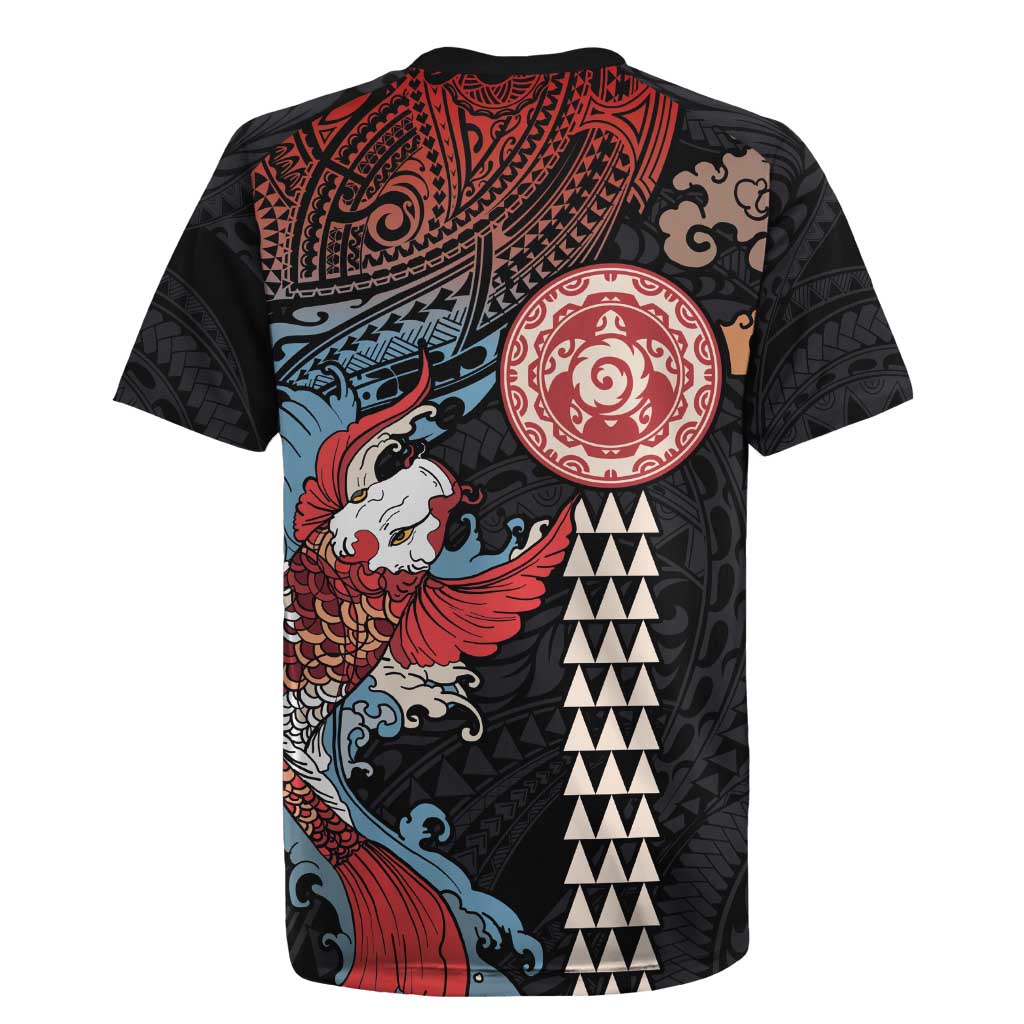 Hawaii and Japanese Together Rugby Jersey Koi Fish and Kakau Pattern