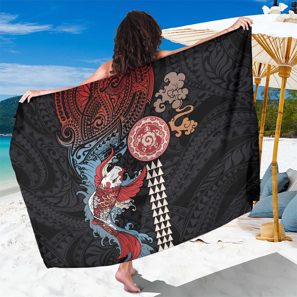 Hawaii and Japanese Together Sarong Koi Fish and Kakau Pattern