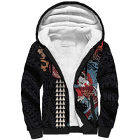 Hawaii and Japanese Together Sherpa Hoodie Koi Fish and Kakau Pattern