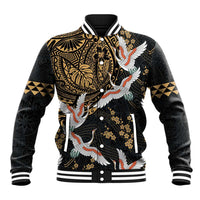 Hawaii and Japanese Together Baseball Jacket Cranes Birds with Kakau Pattern