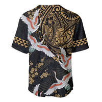 Hawaii and Japanese Together Baseball Jersey Cranes Birds with Kakau Pattern