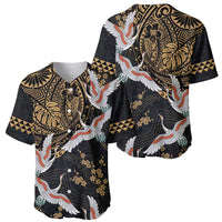 Hawaii and Japanese Together Baseball Jersey Cranes Birds with Kakau Pattern