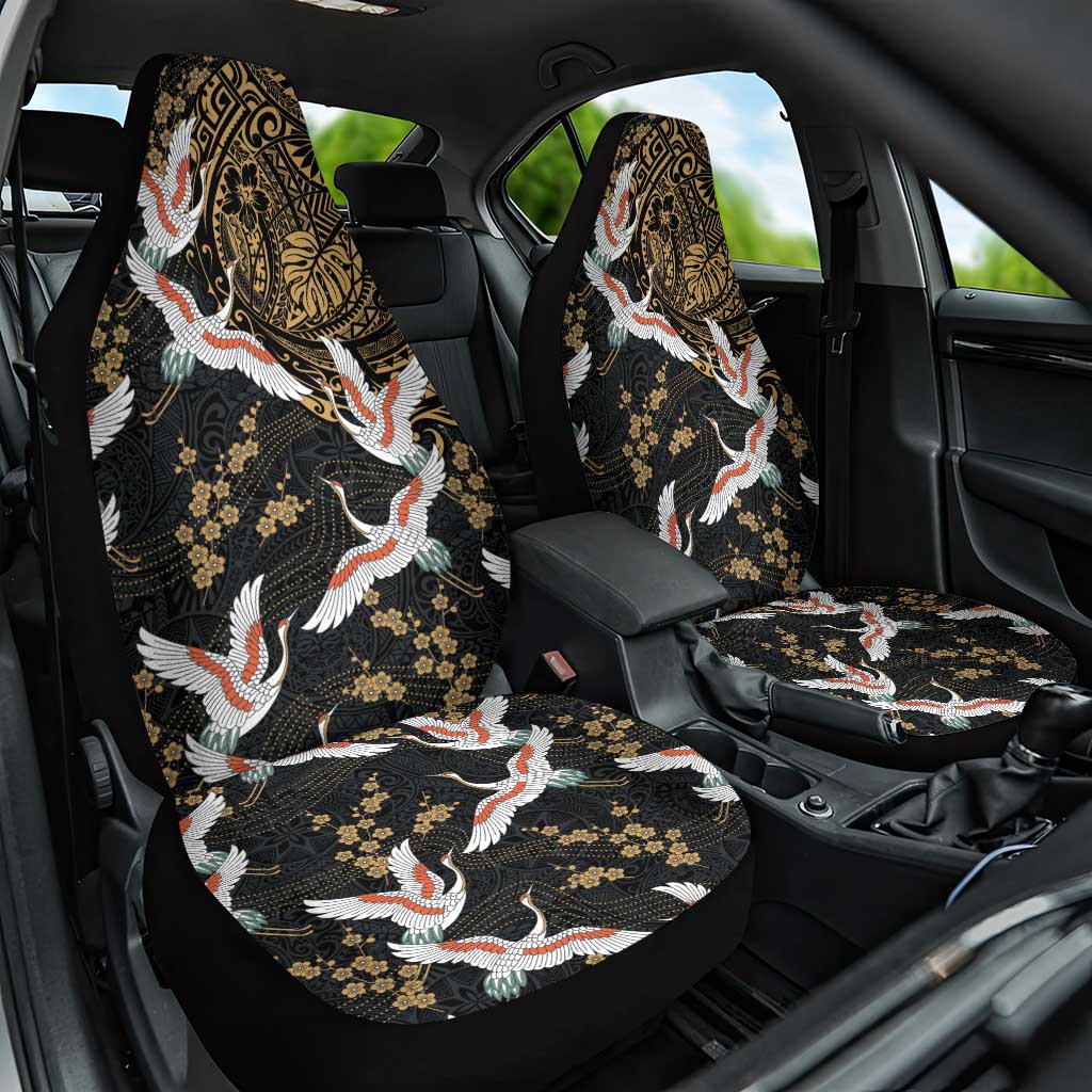 Hawaii and Japanese Together Car Seat Cover Cranes Birds with Kakau Pattern