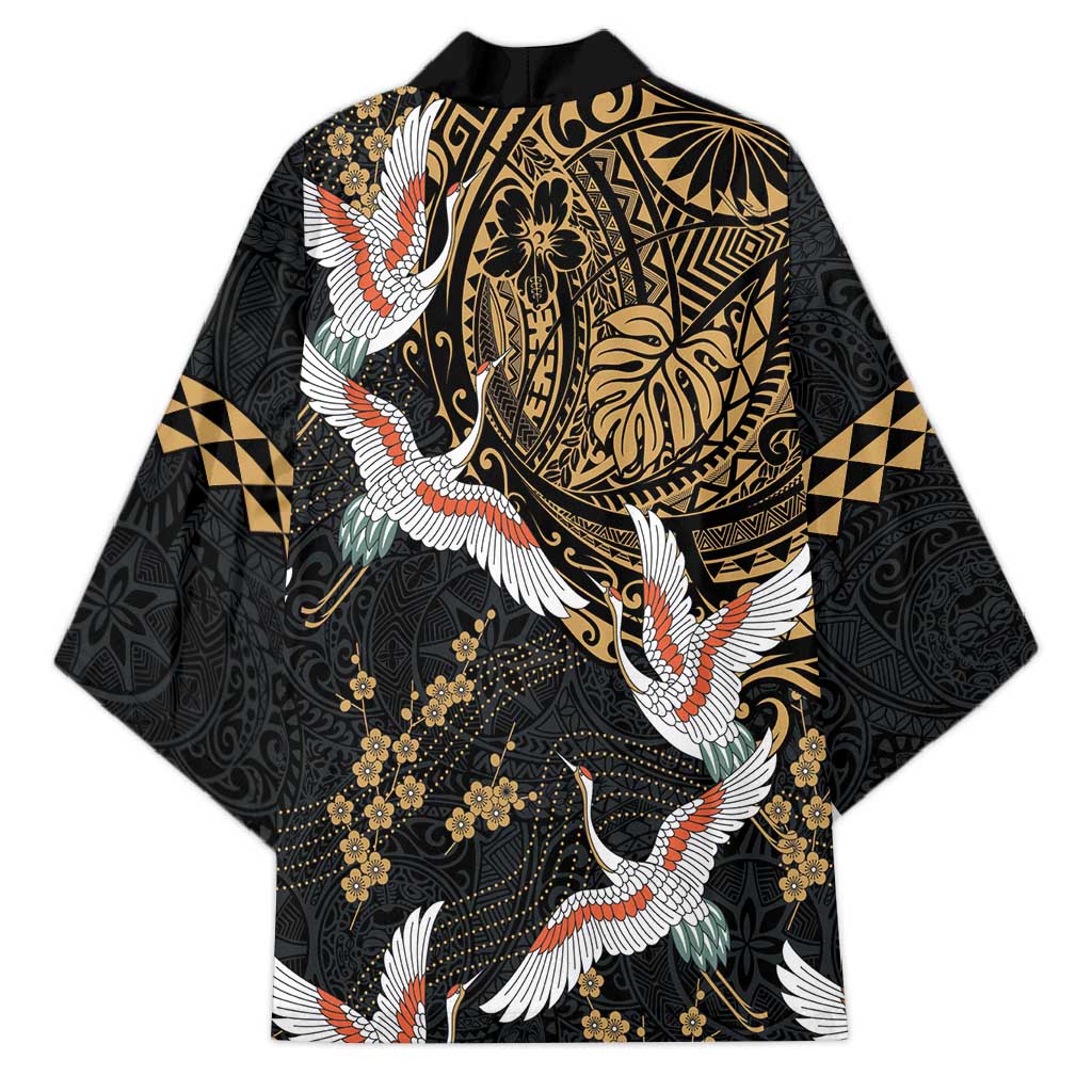 Hawaii and Japanese Together Kimono Cranes Birds with Kakau Pattern - Polynesian Pride