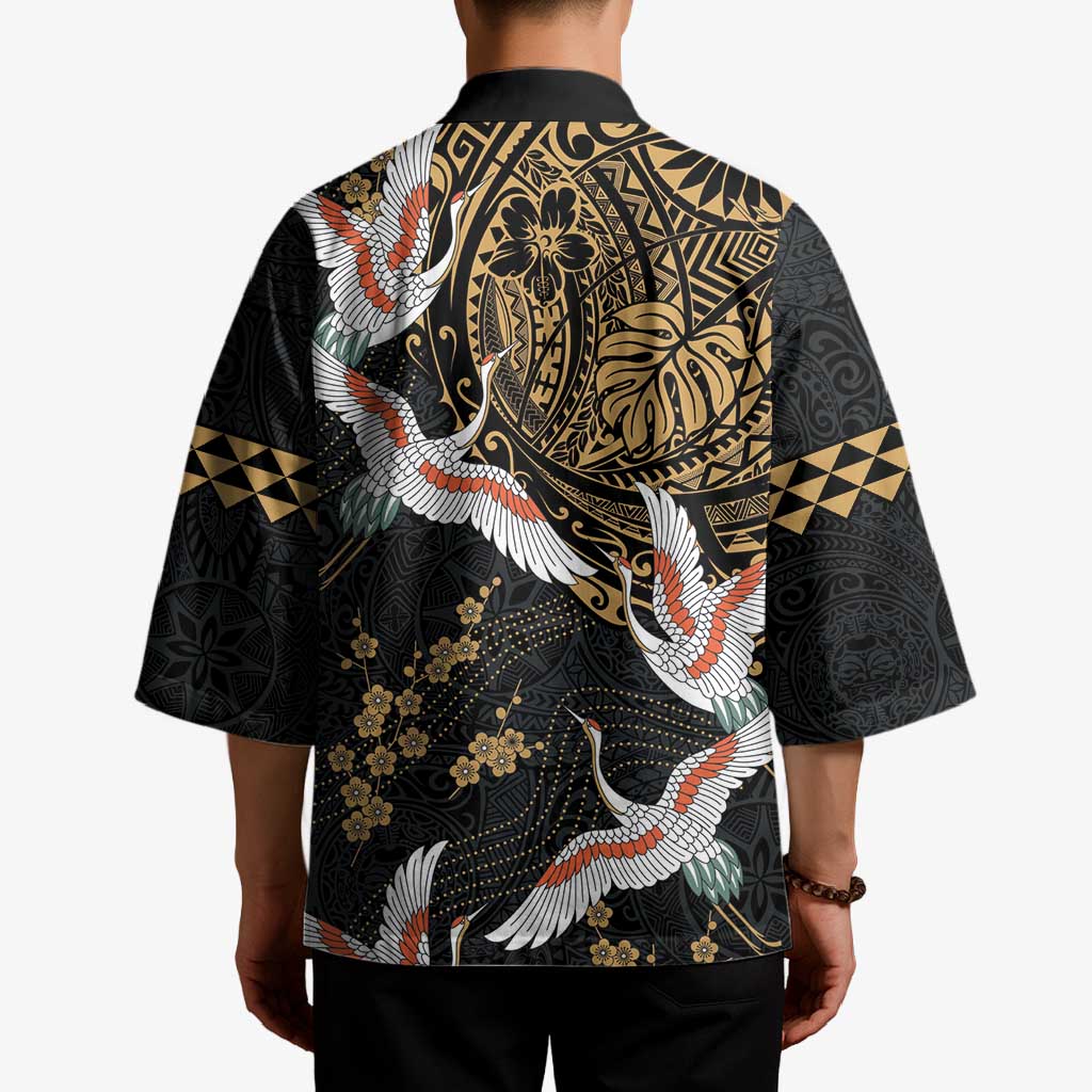 Hawaii and Japanese Together Kimono Cranes Birds with Kakau Pattern - Polynesian Pride